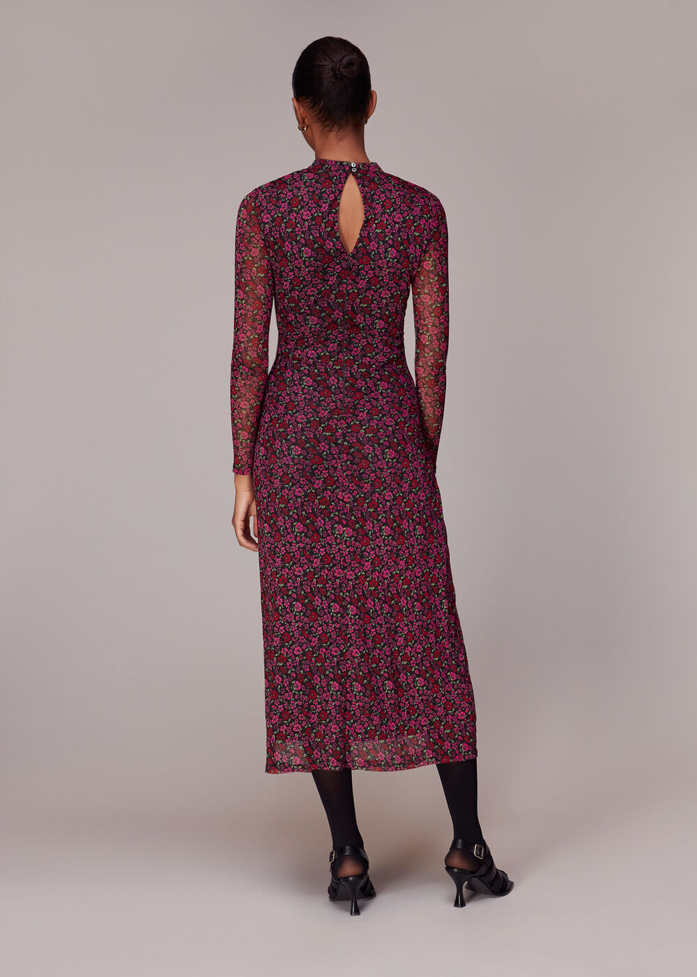 Outlined Floral Tie Mesh Dress